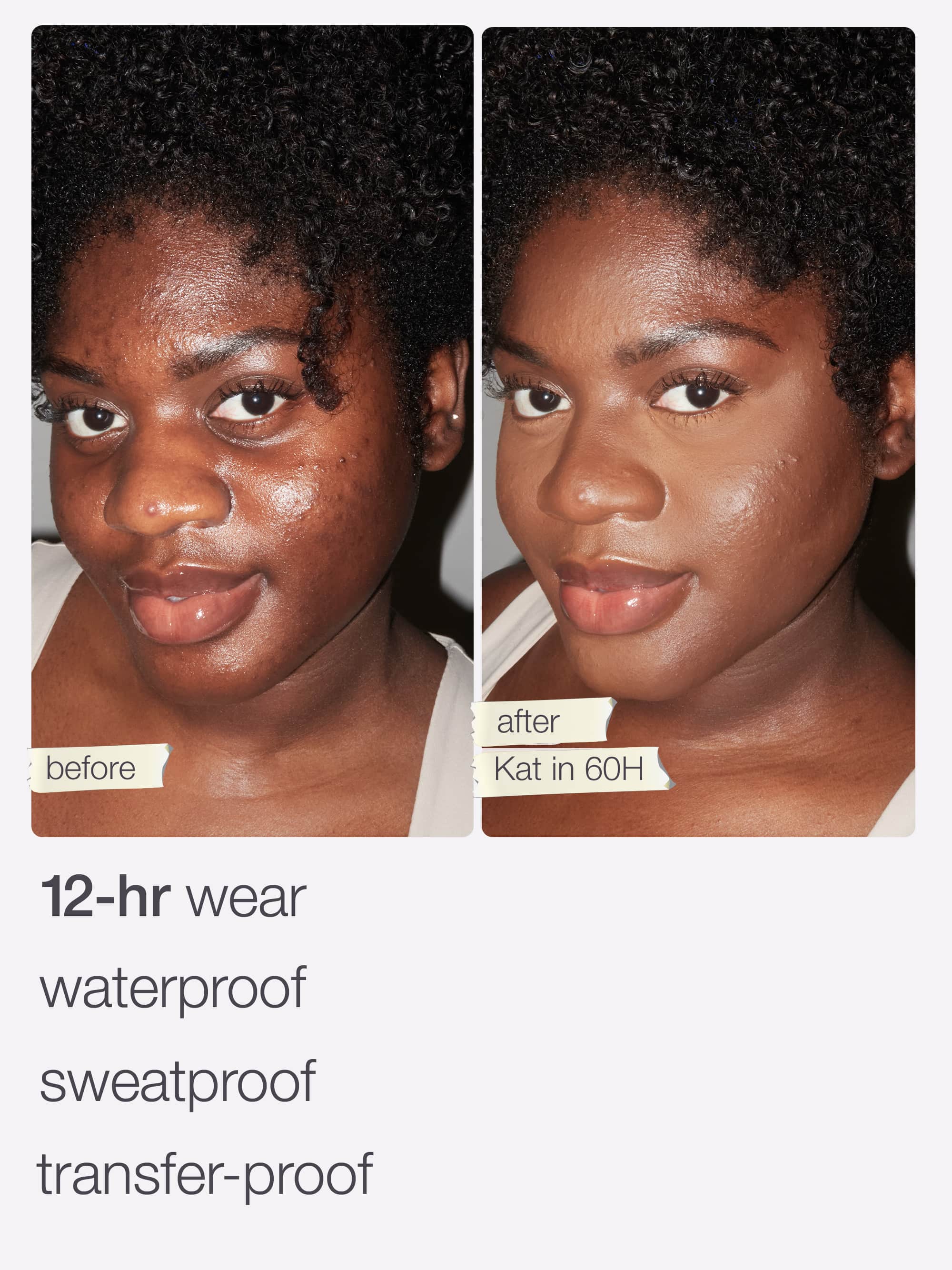 A Tarte Cosmetics face tape foundation bottle stands on a white surface, with gold pump, surrounded by text describing key ingredients: hyaluronic acid moisturizes & firms, snow mushroom hydrates, smooths & brightens, apple fruit extract brightens & smooths. Pale background with white floral elements.