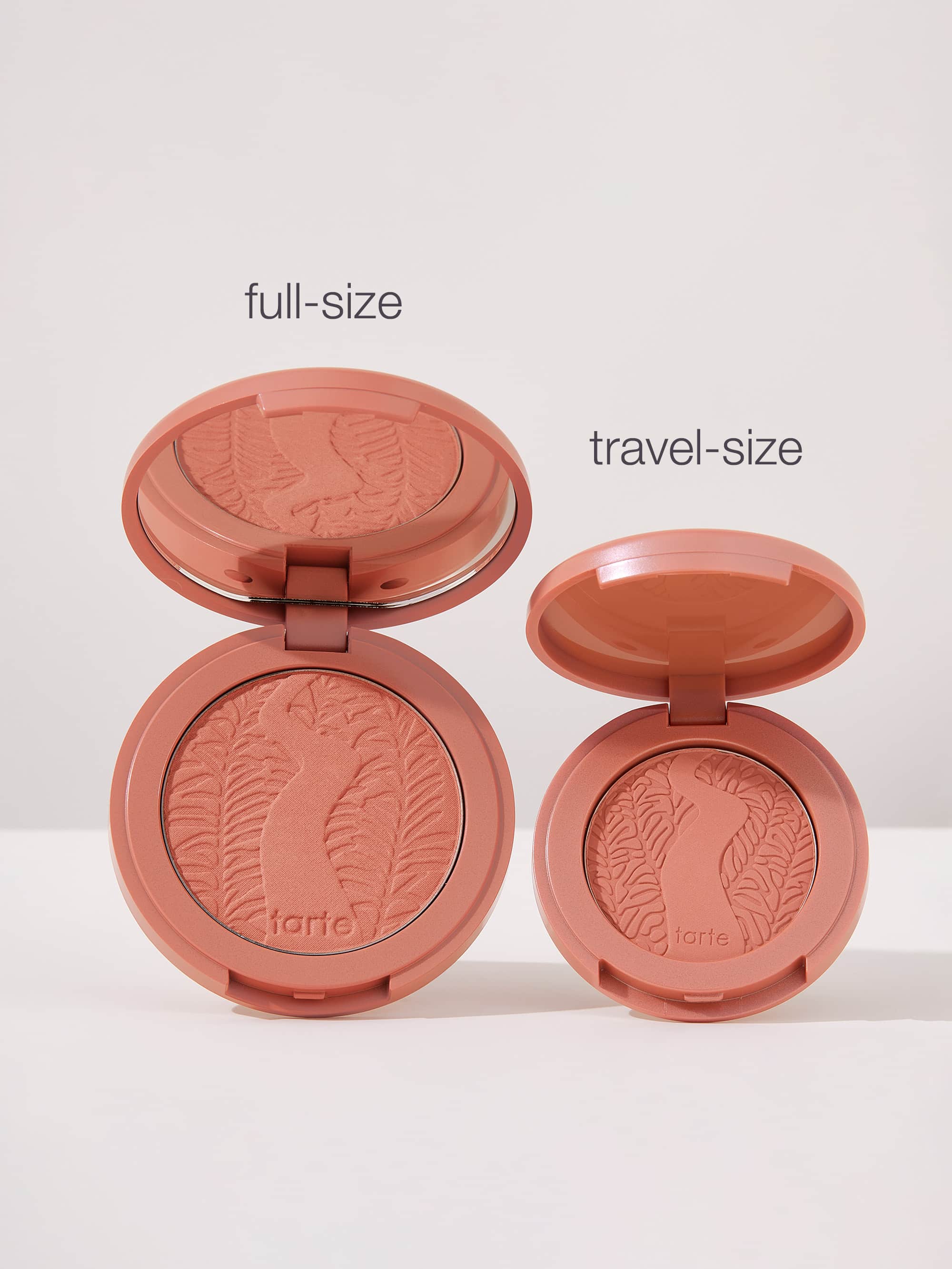 Two makeup products, one full-size and one travel-size, on a white background.