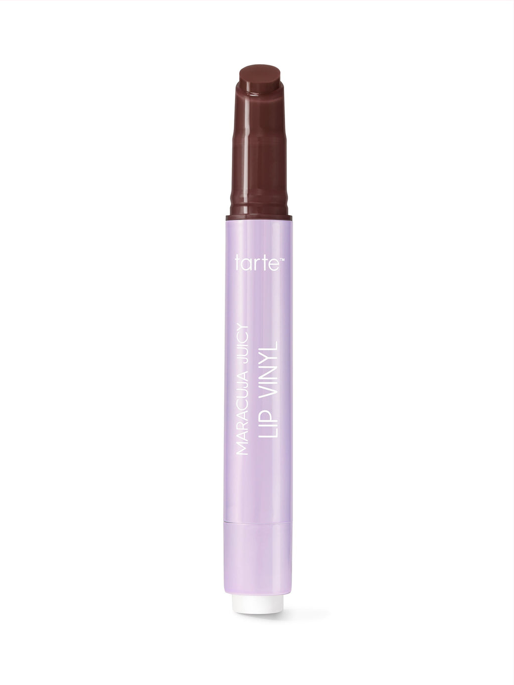 Tarte makeup product with purple container and brown applicator on white background