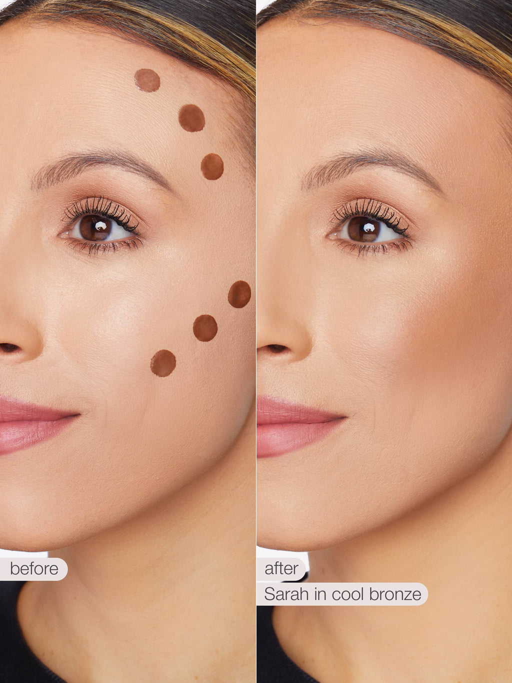Before and after comparison of a woman's face with sculpt tape™ 