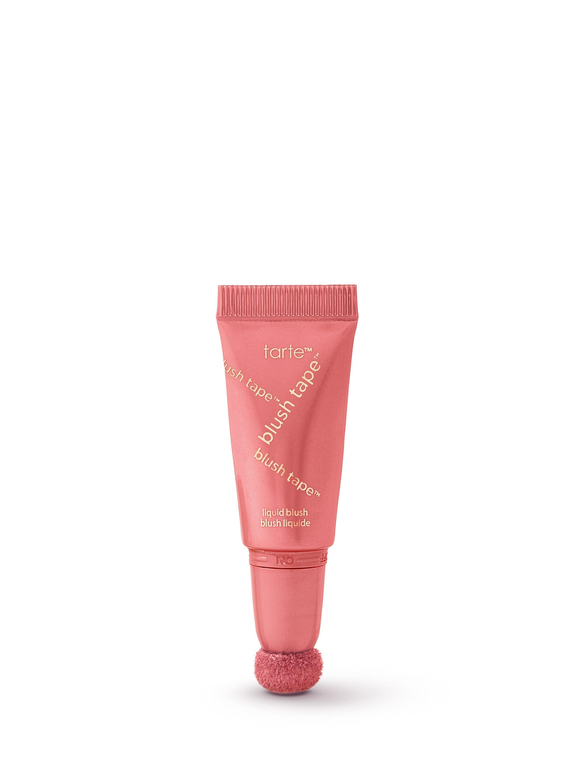Pink tube of tarte blush lip gloss on a white background