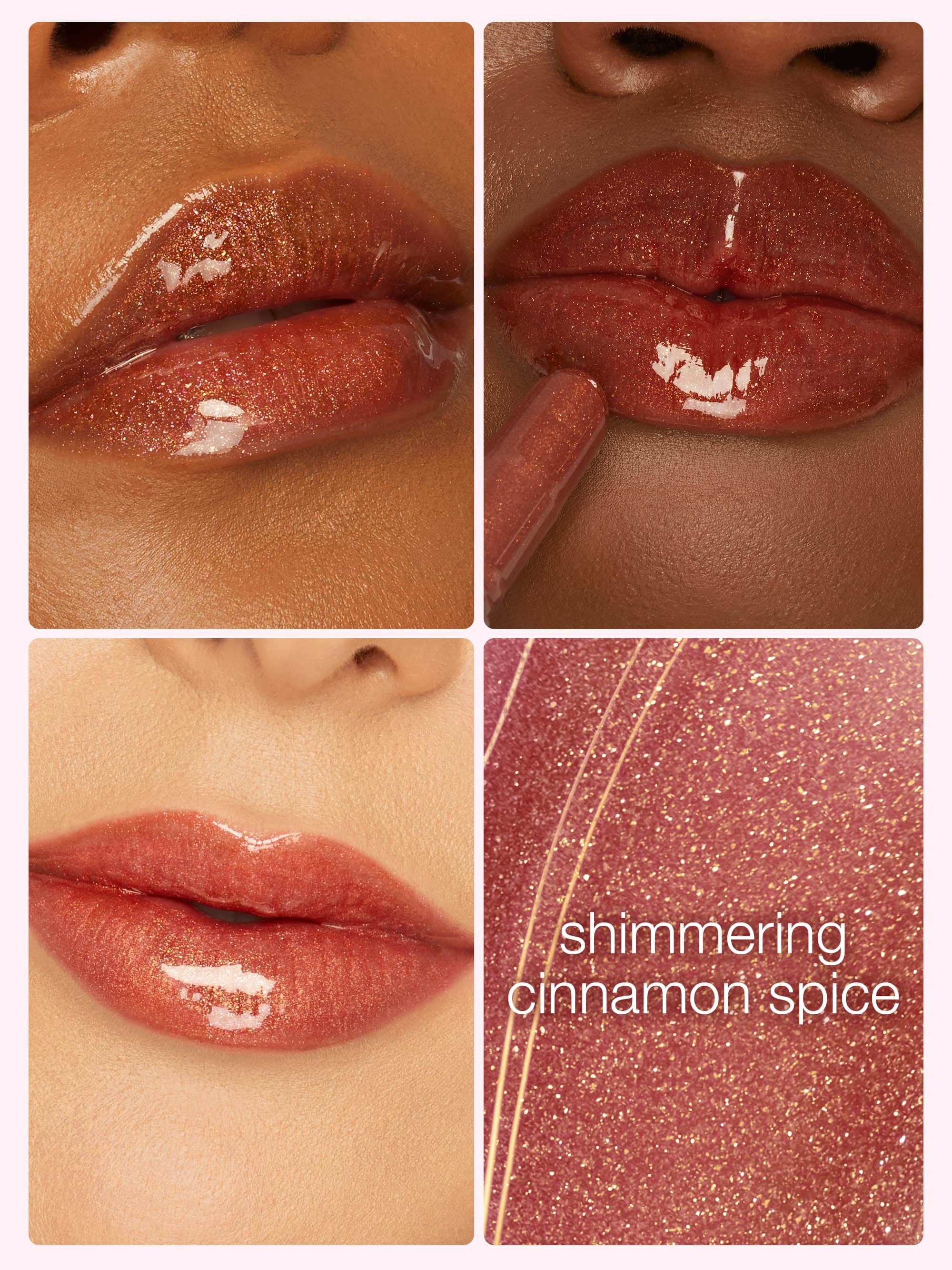 maracuja juicy lip vinyl & lip liner duo lip product with 'shimmering cinnamon spice' text.
