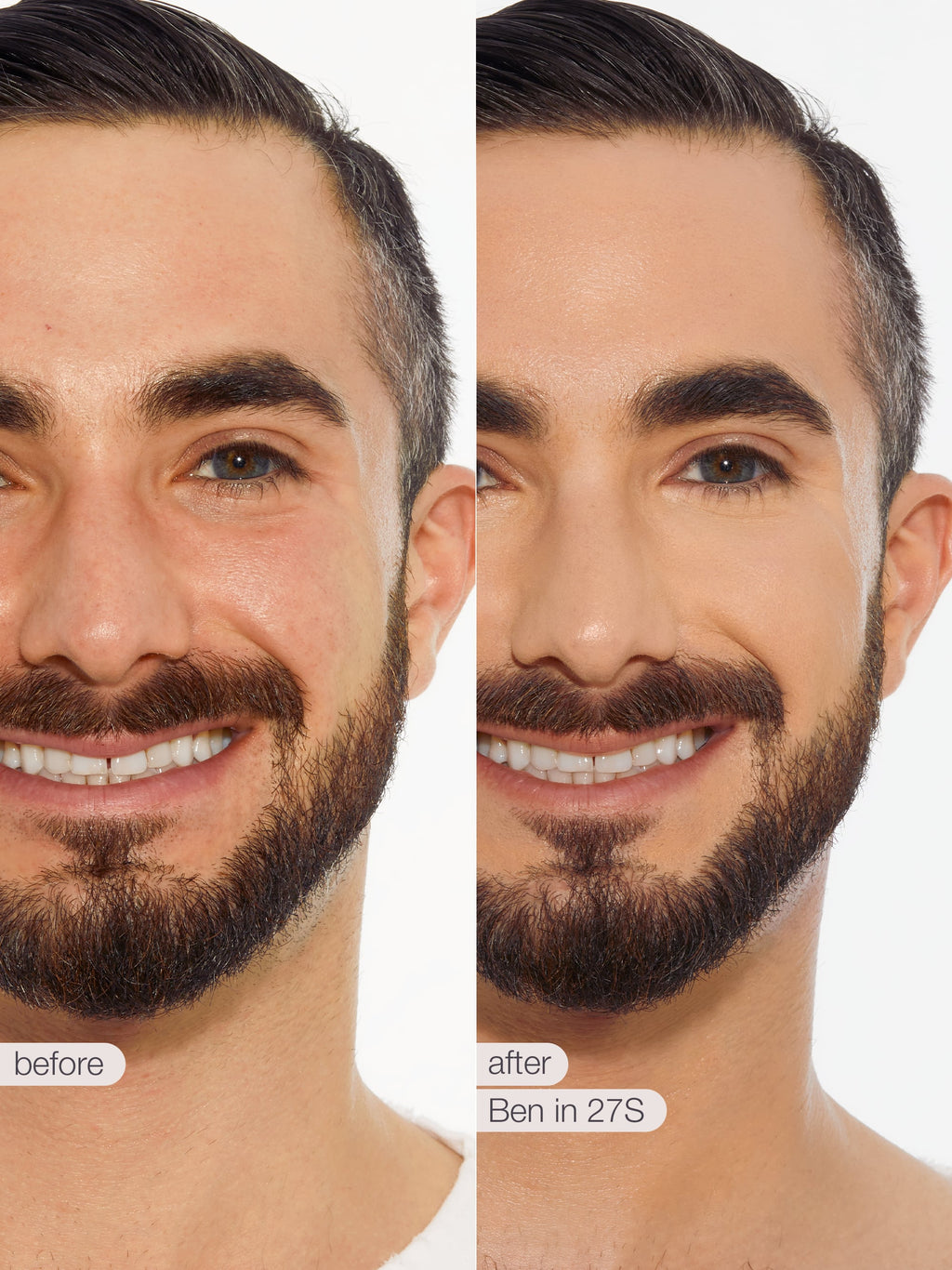 Before and after comparison of tarte creaseless creamy concealer on a person's eyelid.