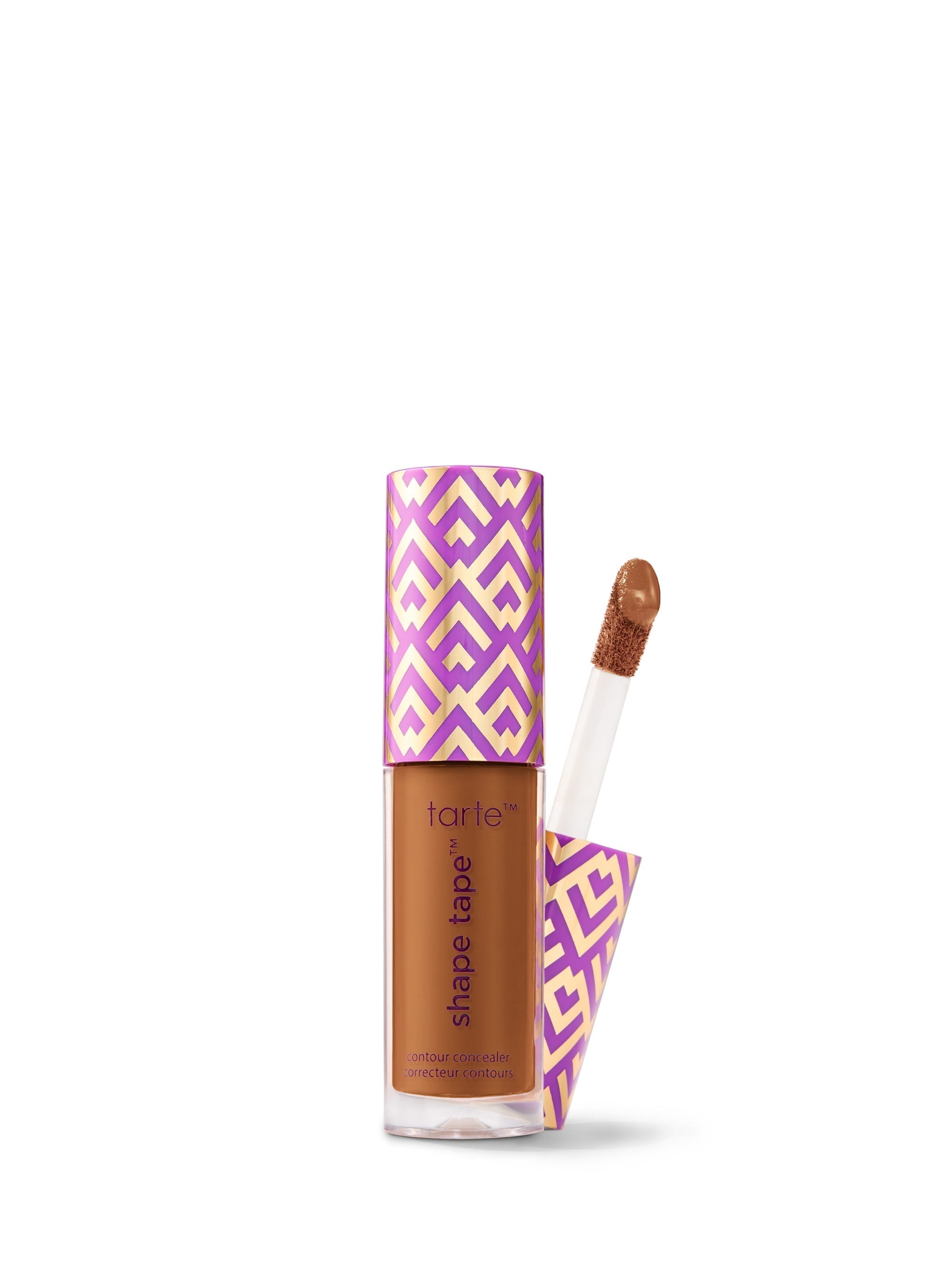 Tarte Shape Tape product with purple and pink geometric design on a white background
