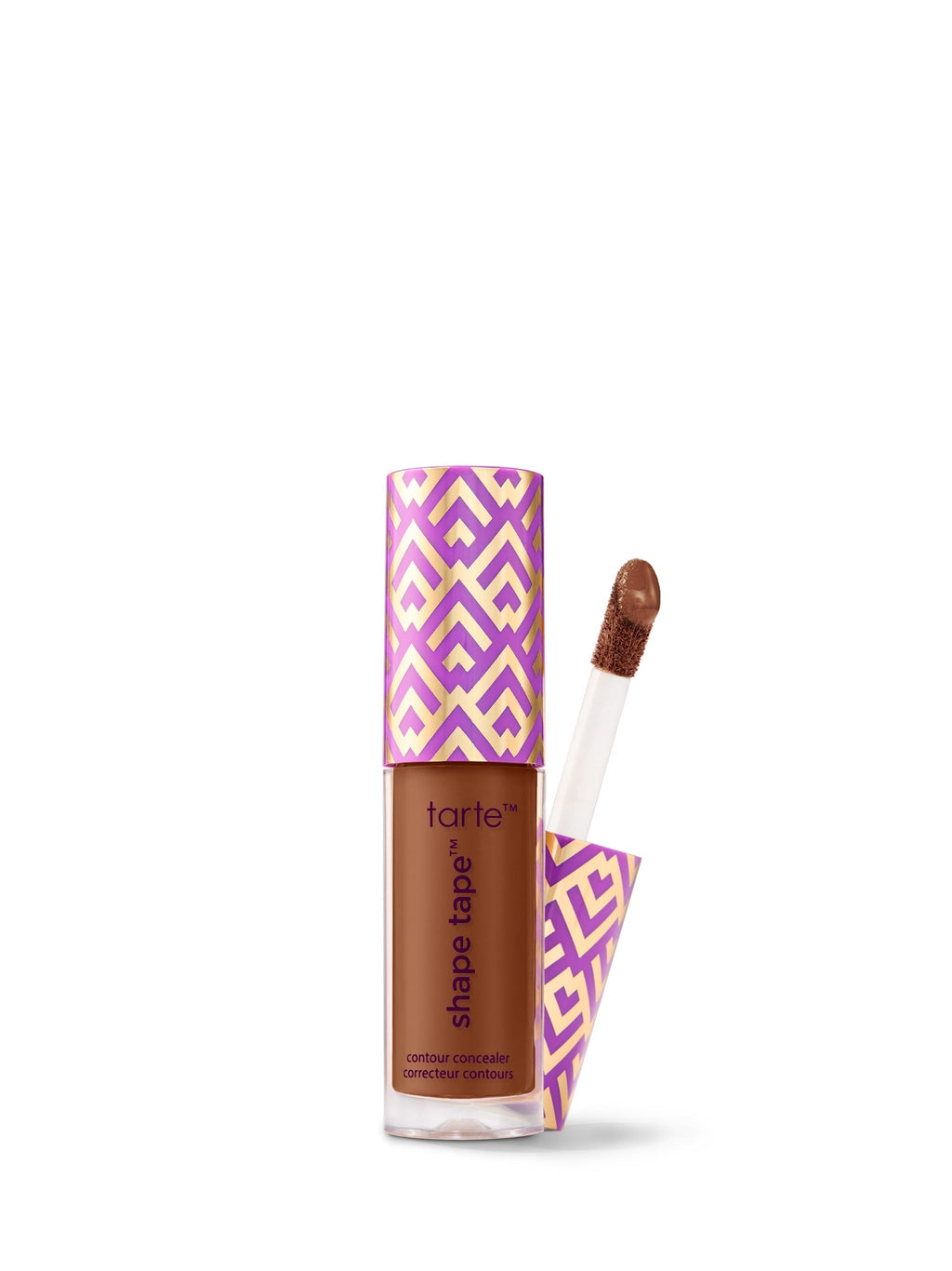 Tarte Shape Tape product with purple and pink geometric design on a white background