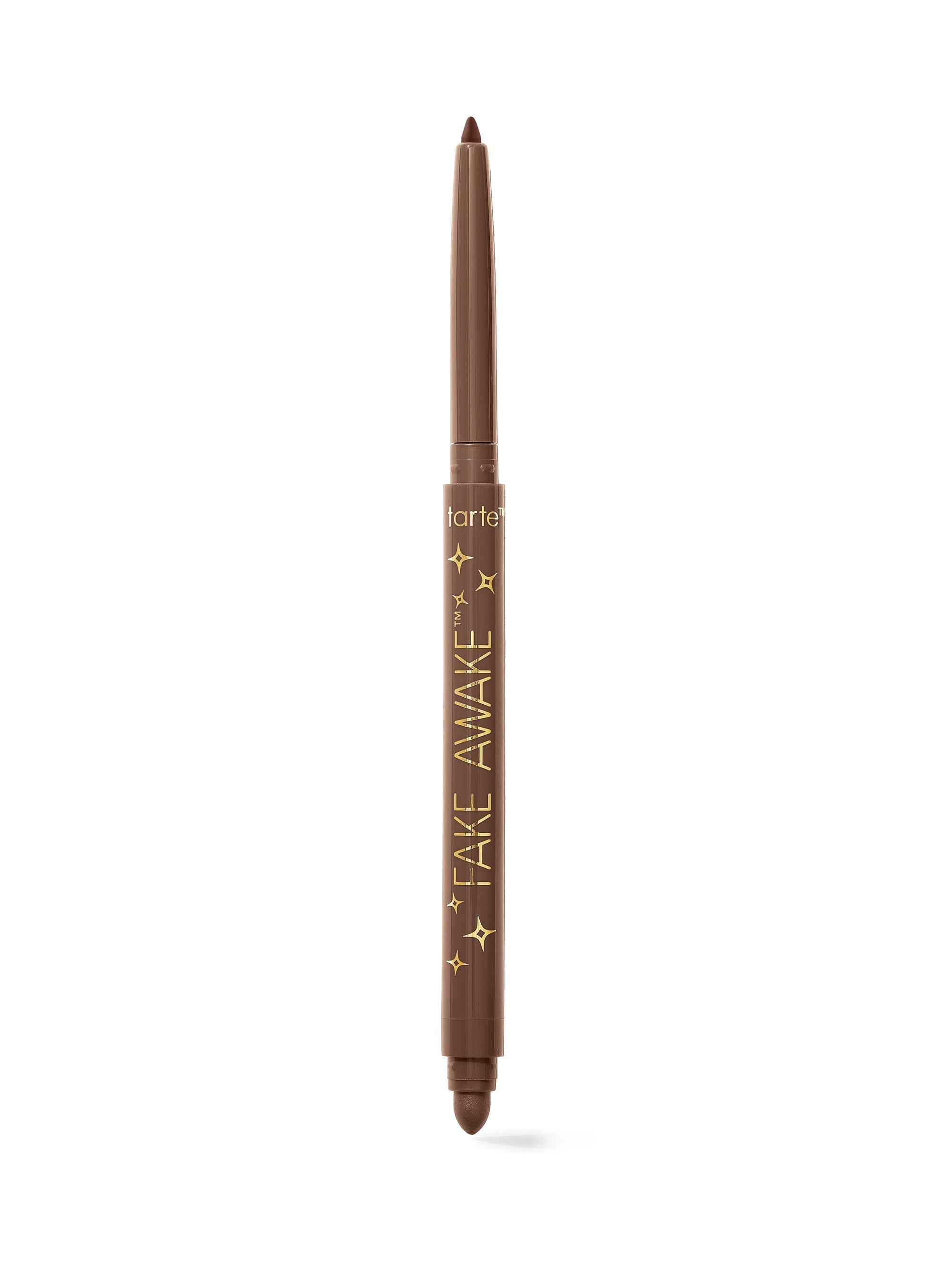 Brown eyeliner pencil with 'tarte' branding on a white background