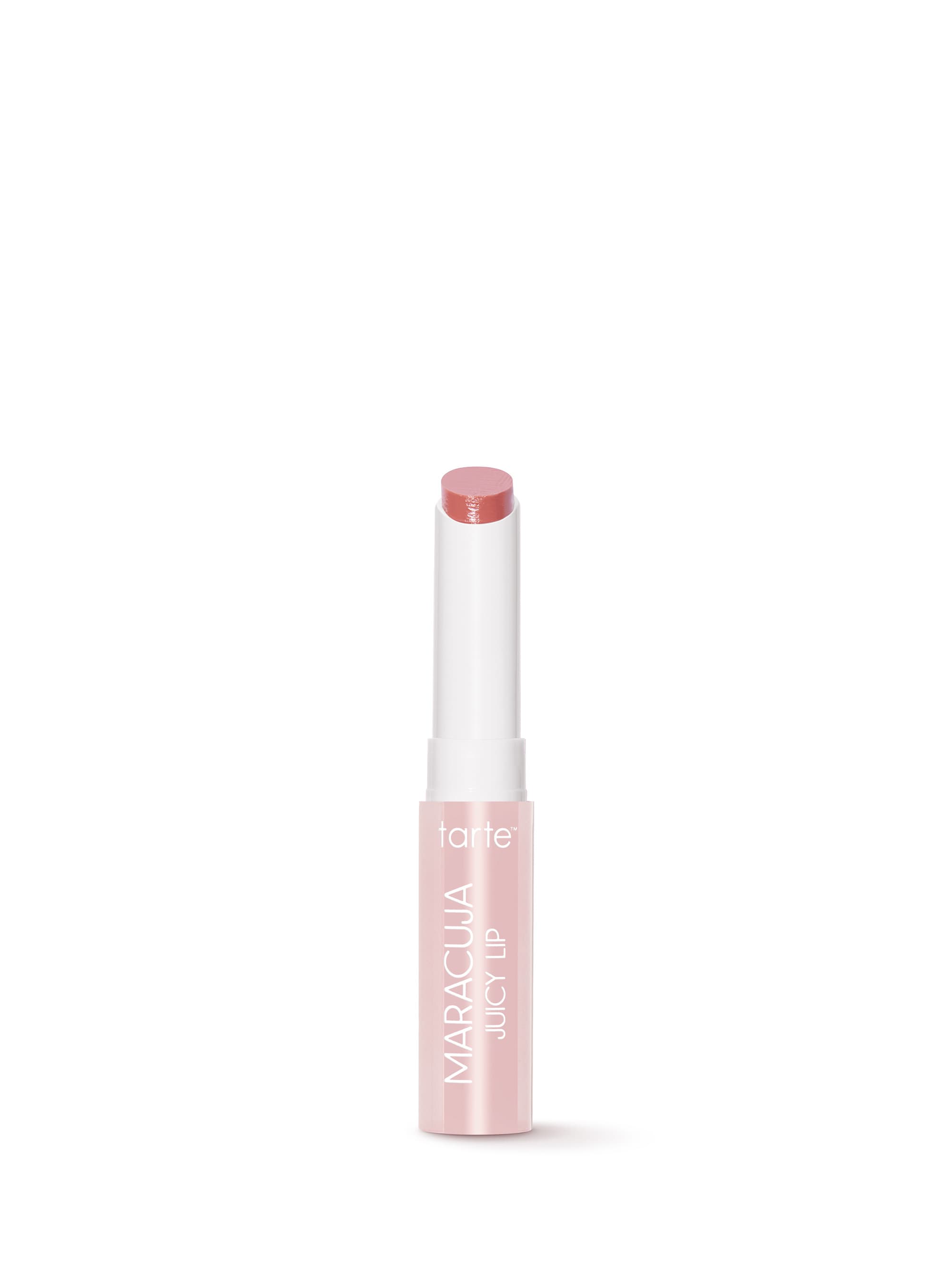 Lip balm stick with 'tarte' branding on a white background