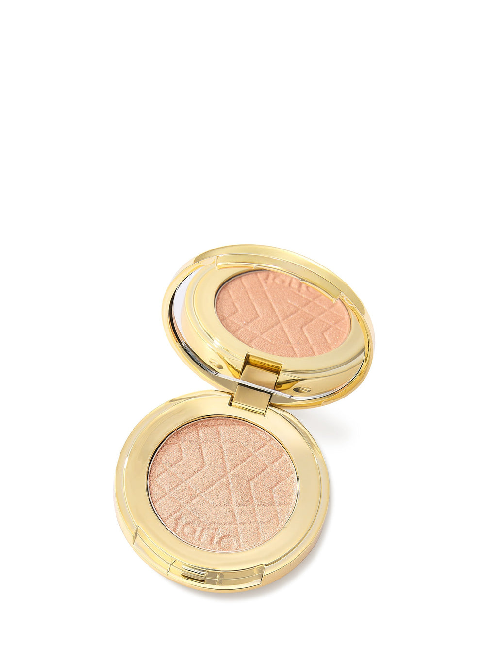 Compact blush with gold casing on a white background